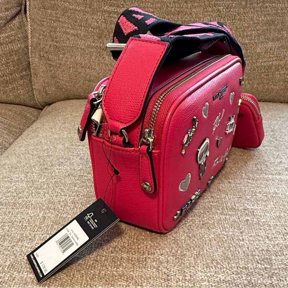 Karl Lagerfeld Hot Pink Fuchsia Iridescent Charm Crossbody Bag, NWT, # LH5EK9BJ - Picture 7 of 10